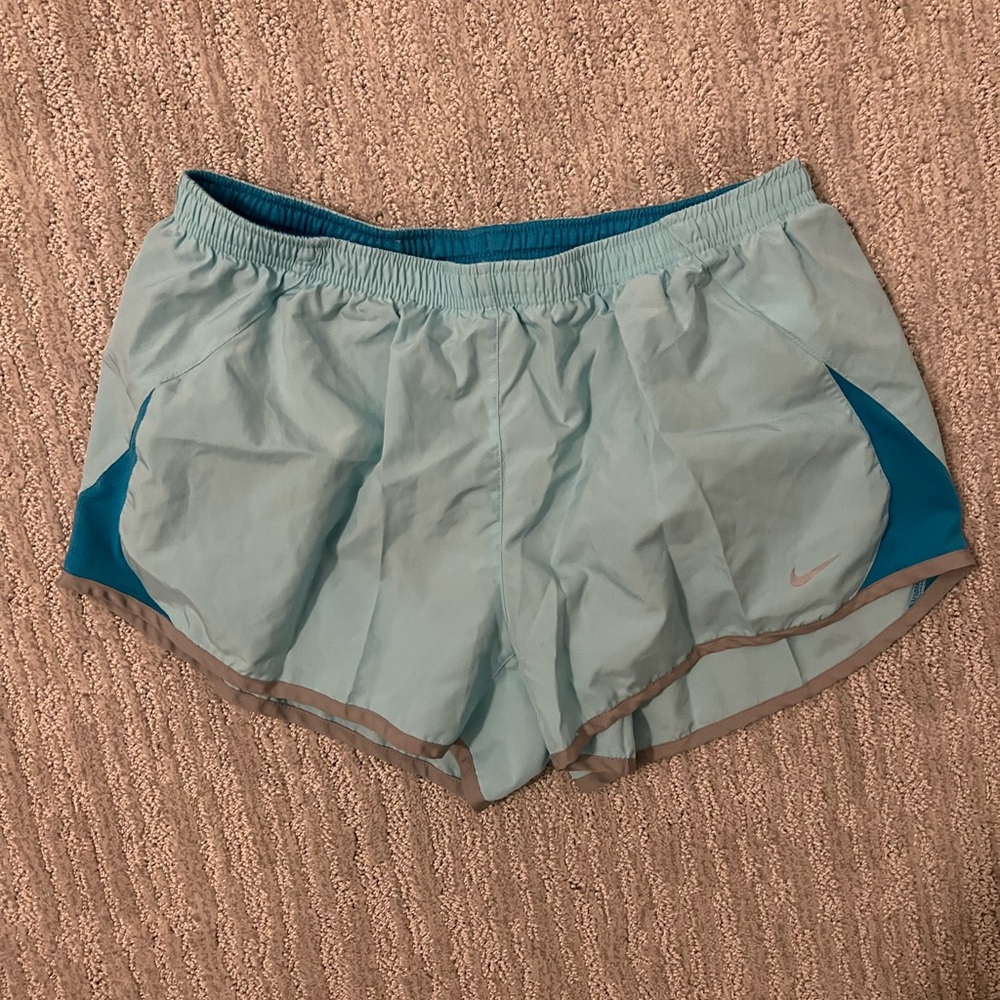 Nike Women's Light Blue Athletic Shorts with Teal Accents